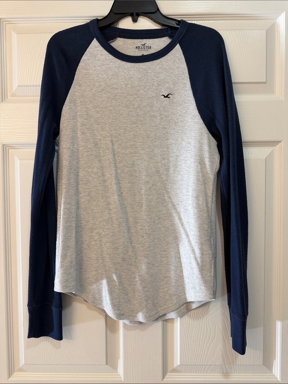 Hollister Navy Raglan Long Sleeve with Light Heather Body
